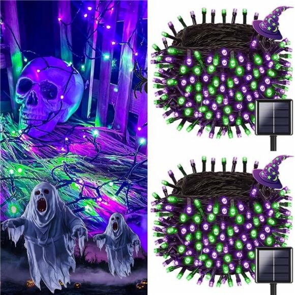 Purple and Green Solar Halloween Lights Outdoor, 2 Pack 240LED 95FT Solar - Picture 1 of 7